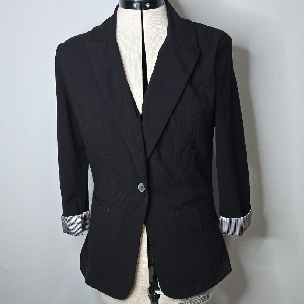 Iz Byer Black Blazer with Striped Cuffs